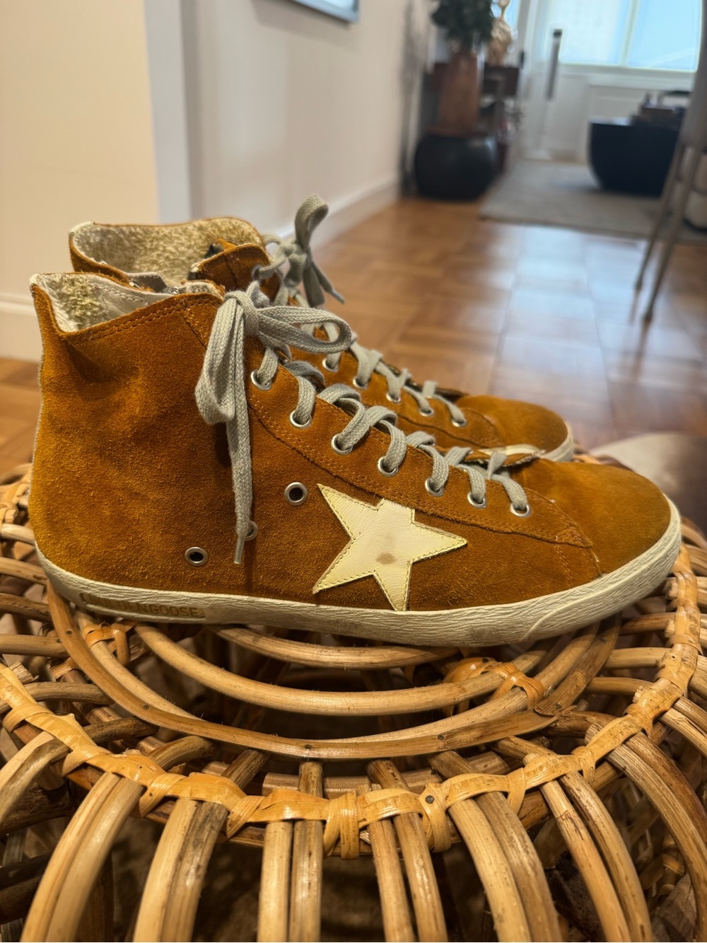 Golden Goose Men's Suede High-Top Sneakers in Mustard Brown - Picture 2 of 12